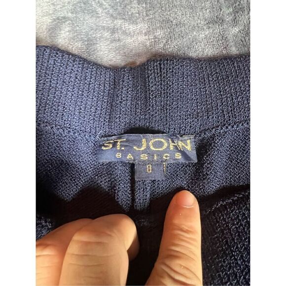ST. JOHN BASIC Size 8‎ Navy Blue Santana Knit Elastic Waist Pants Trousers EUC - Picture 2 of 10